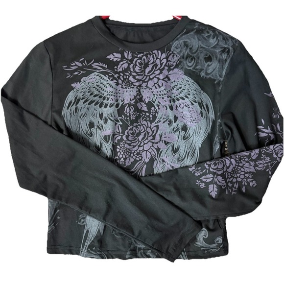 ROMWE Tops - Romwe Affliction Casual Long Sleeve Small Feather Wing Stretchy Women Black
